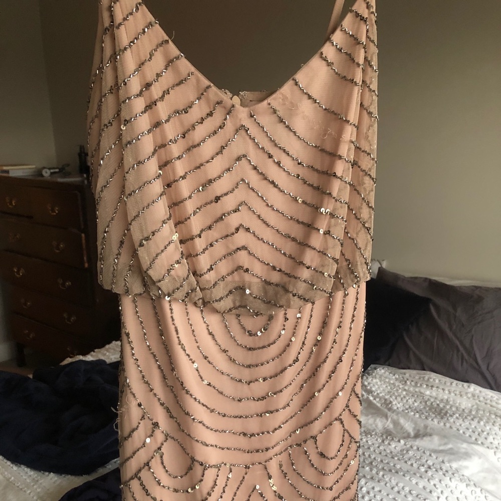 Adrianna Papell Dress in taupe/pink- beaded